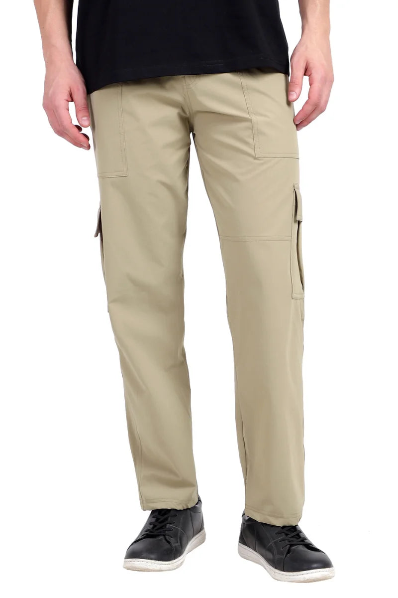 Beige Nylon Terry Straight Fit Cargo