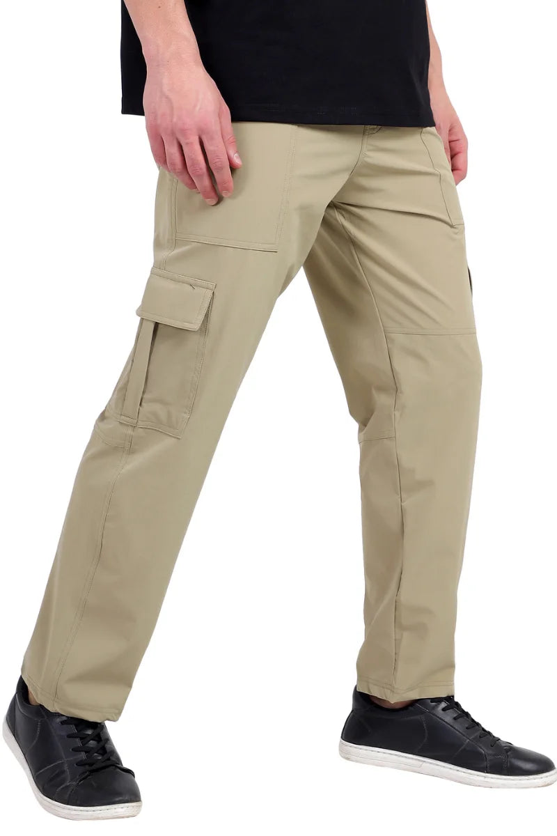 Beige Nylon Terry Straight Fit Cargo
