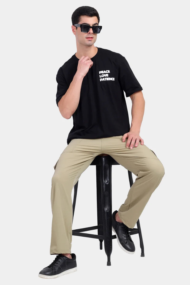Beige Nylon Terry Straight Fit Cargo
