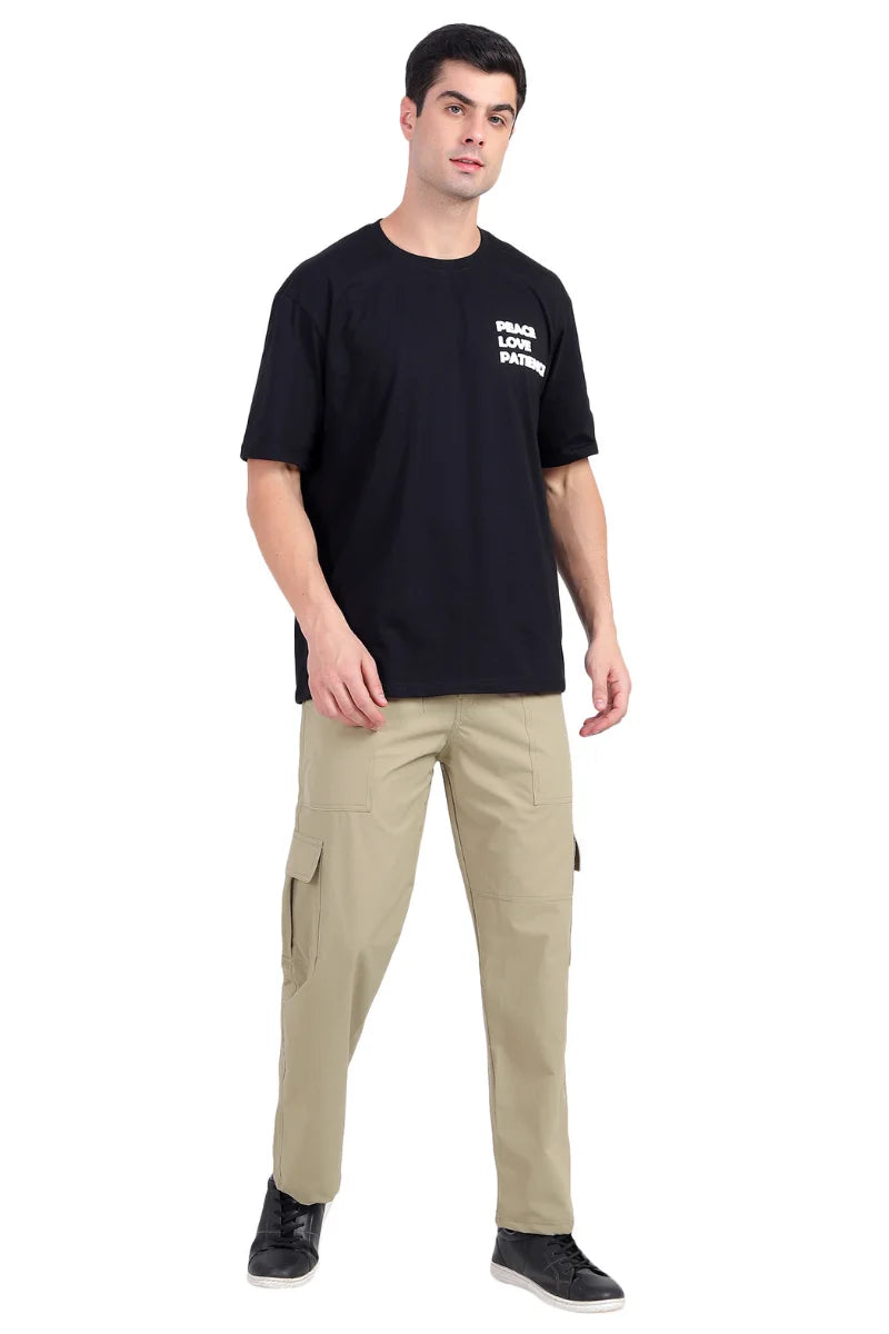 Beige Nylon Terry Straight Fit Cargo